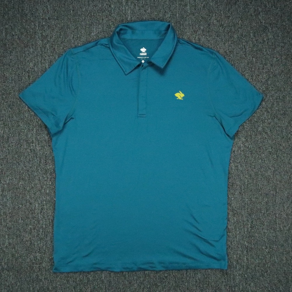 Rabbit Shirt Mens Large Blue Polo Short Sleeve Performance Athletic Running